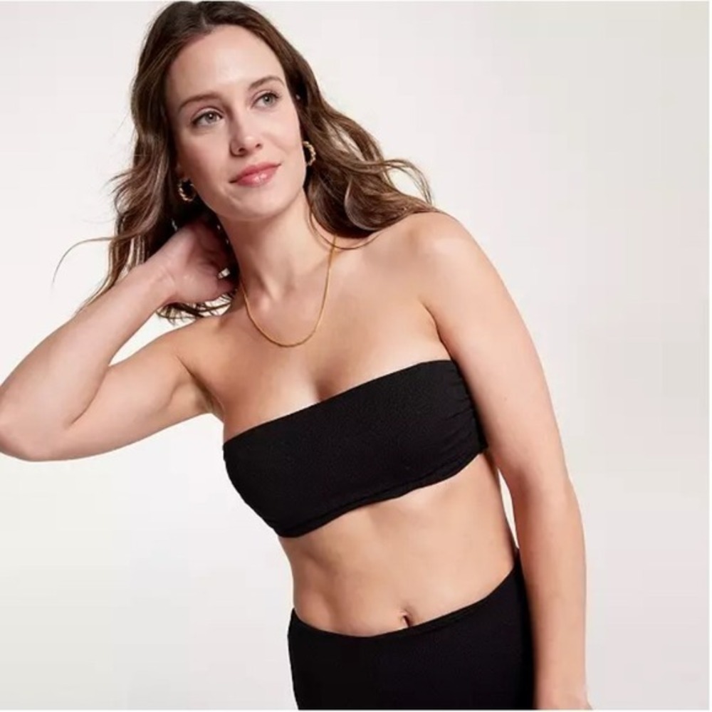 Calia Women's Swim Shirred Strapless Bandeau Pure Black, XXS
